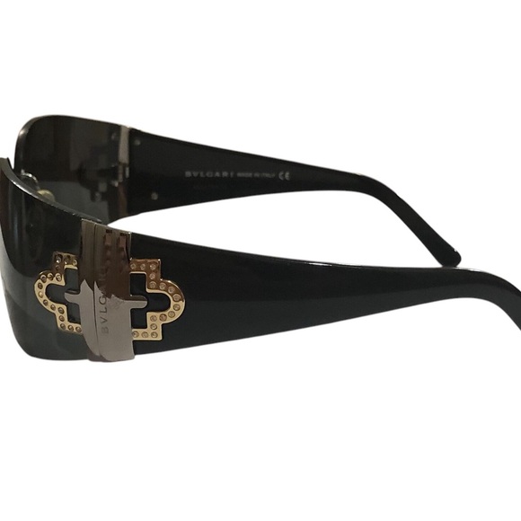 SOLD Bulgaria Designer Rimless Sunglasses Black Two-Tone Crystals Italian GUC - Picture 14 of 14